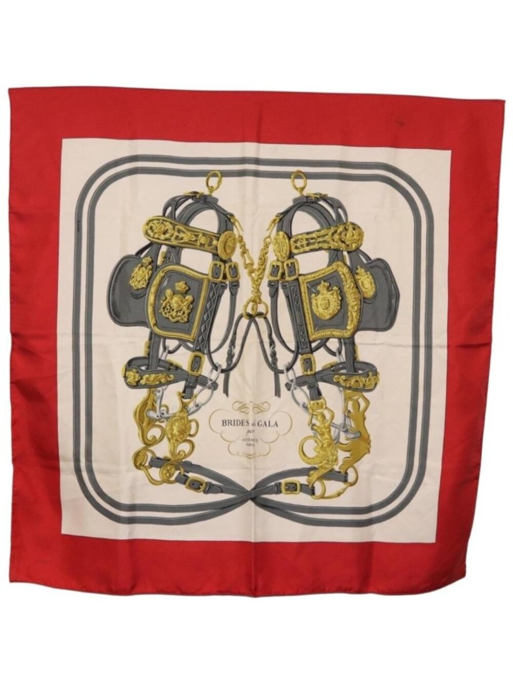 HERMES Carre 90 Scarf Silk Beige Red